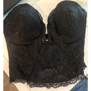 Vtg 1990’s Jezebel Renee of Hollywood Bustier Black Boned Strapless Lace 36D